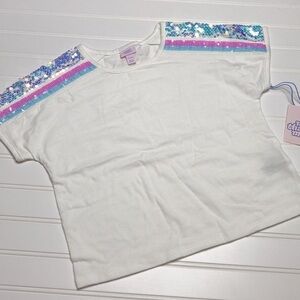 More than Magic white sequin tee, NWT, small